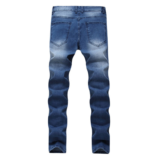 Multi-holes, Blue Elastic Men's Jeans Slim-fitting Small Straight VibeFlex Sports