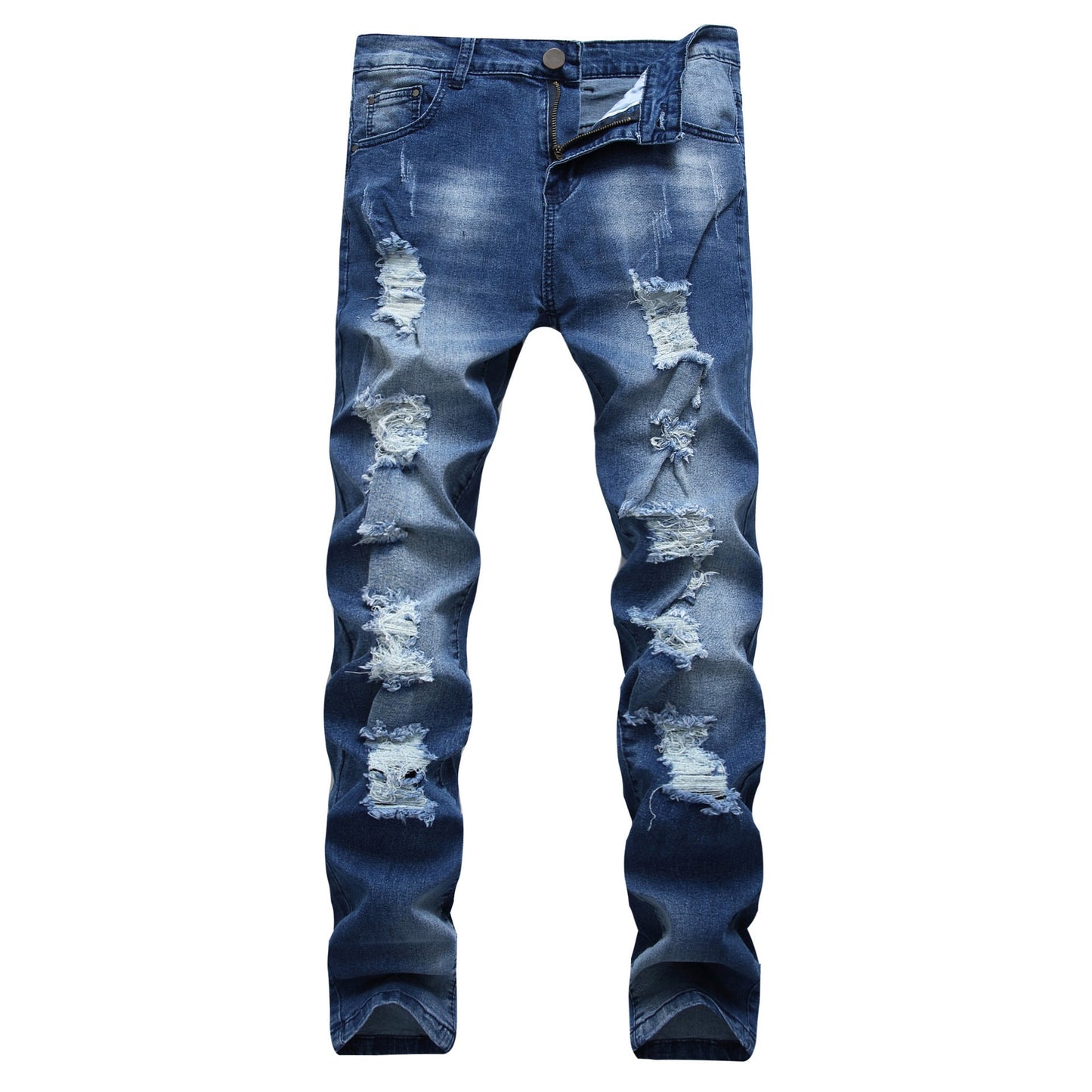 Multi-holes, Blue Elastic Men's Jeans Slim-fitting Small Straight VibeFlex Sports