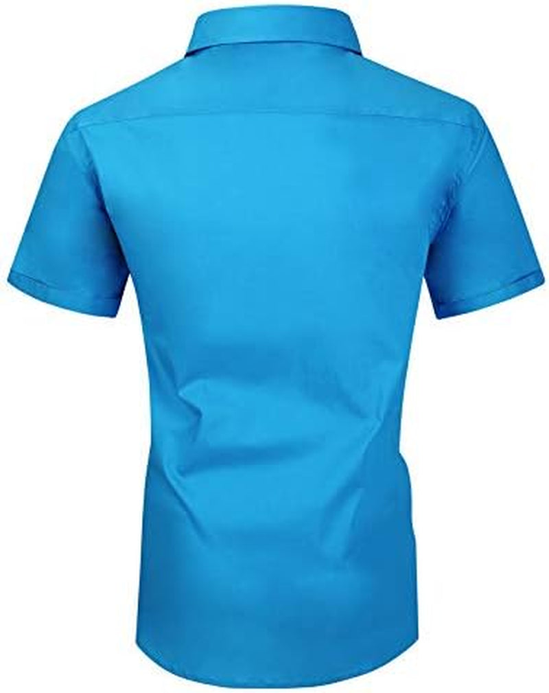 Mens High Stretch Dress Shirts Short Sleeve Hidden Button down Shirts Business Casual Button up Shirt