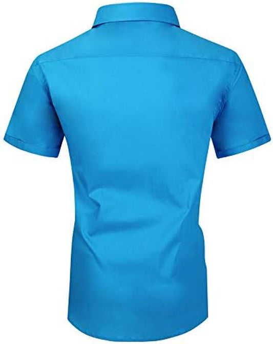 Mens High Stretch Dress Shirts Short Sleeve Hidden Button down Shirts Business Casual Button up Shirt