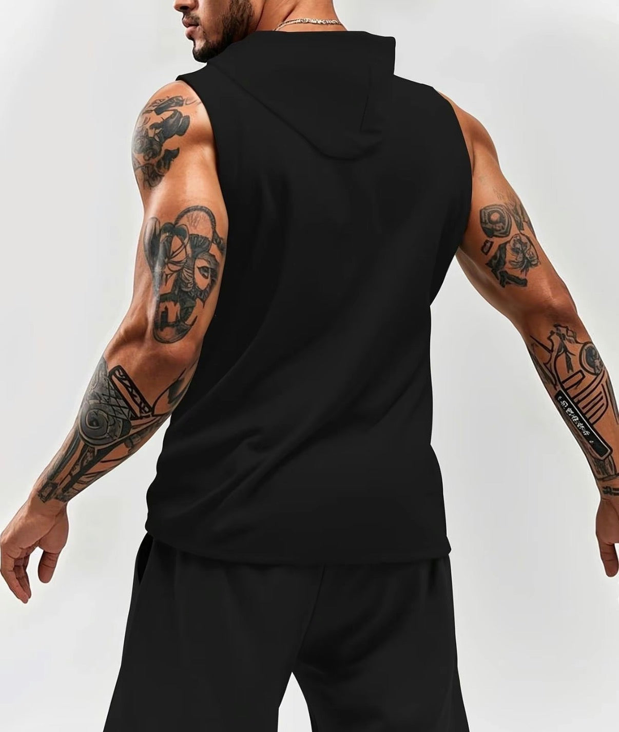 Men’s Black Sleeveless Hoodie & Shorts Set VibeFlex Sports