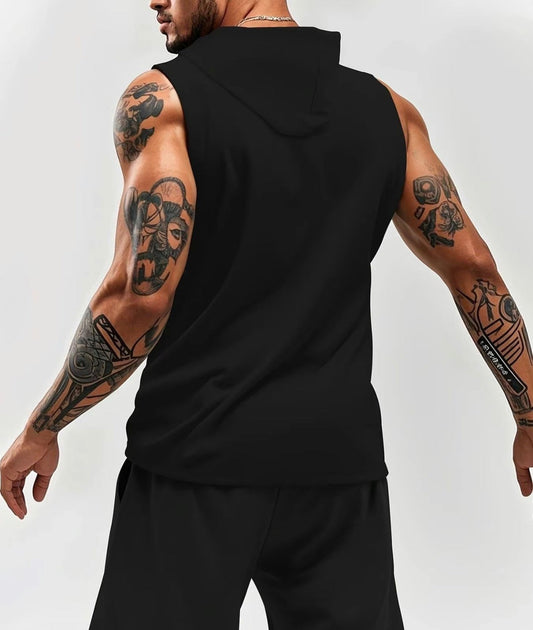 Men’s Black Sleeveless Hoodie & Shorts Set VibeFlex Sports