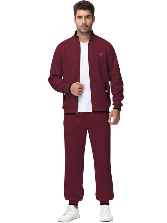 Men'S Tracksuits Sweatsuits for Men Set Track Suits 2 Piece Casual Athletic Jogging Warm up Full Zip Sweat Suits Wine Red L
