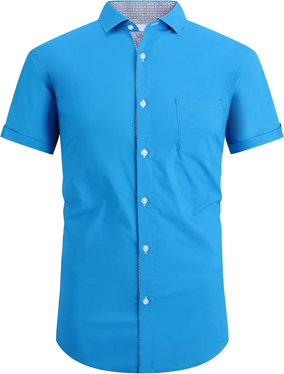 Mens High Stretch Dress Shirts Short Sleeve Hidden Button down Shirts Business Casual Button up Shirt