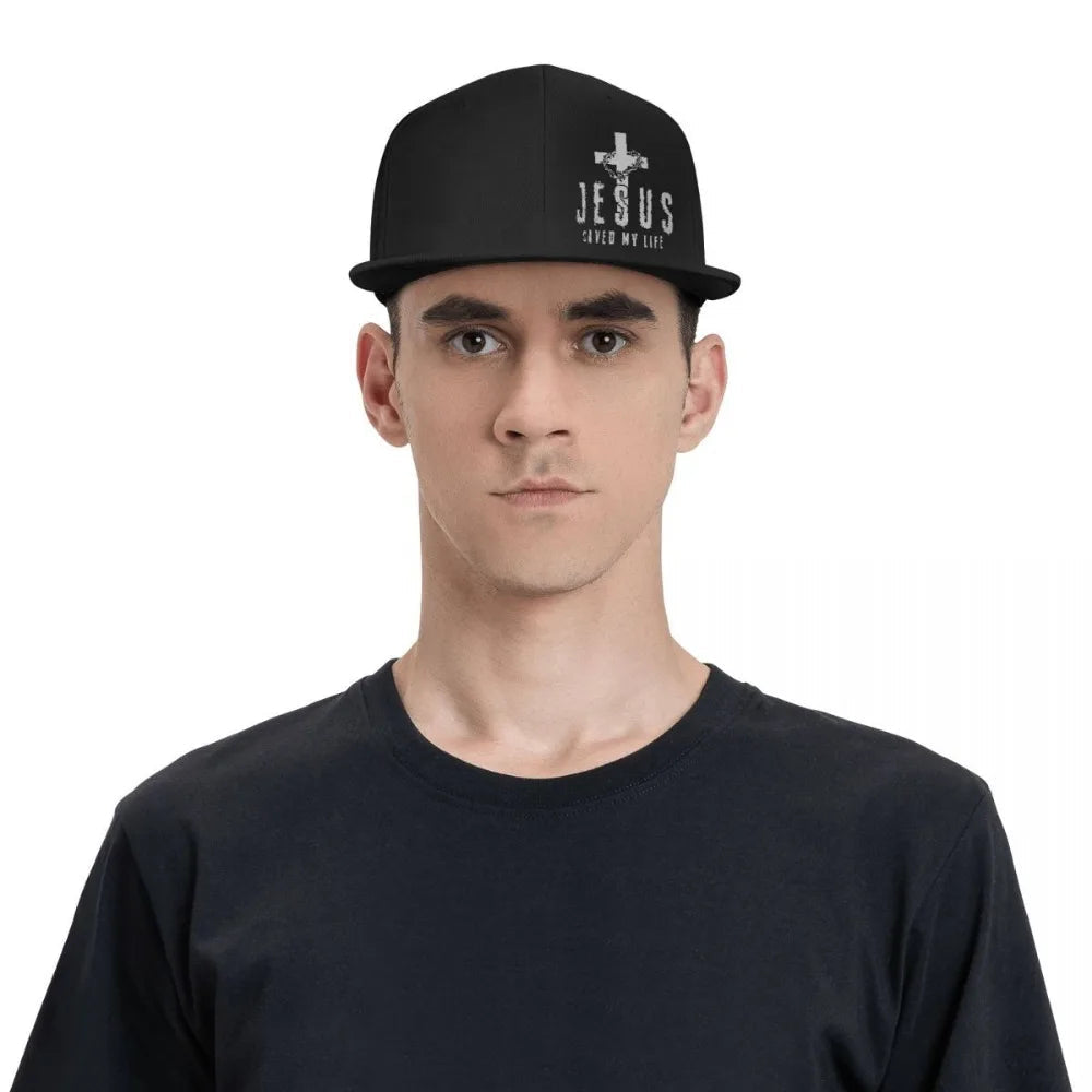 Christian Jesus Saved My Life Cross Snapback Hats for Men Baseball Cap Adjustable Flat Bill Trucker Dad Gift,Husband,Boy Friend VibeFlex Sports