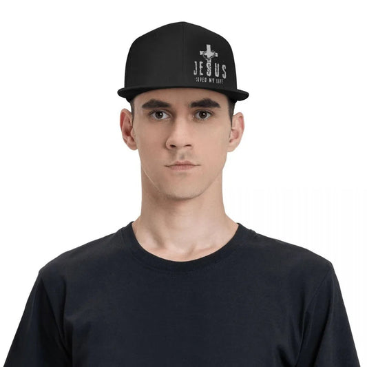 Christian Jesus Saved My Life Cross Snapback Hats for Men Baseball Cap Adjustable Flat Bill Trucker Dad Gift,Husband,Boy Friend VibeFlex Sports