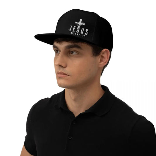 Christian Jesus Saved My Life Cross Snapback Hats for Men Baseball Cap Adjustable Flat Bill Trucker Dad Gift,Husband,Boy Friend VibeFlex Sports