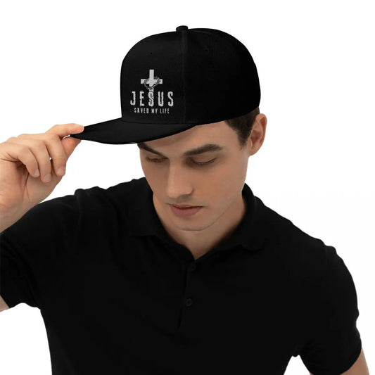 Christian Jesus Saved My Life Cross Snapback Hats for Men Baseball Cap Adjustable Flat Bill Trucker Dad Gift,Husband,Boy Friend VibeFlex Sports