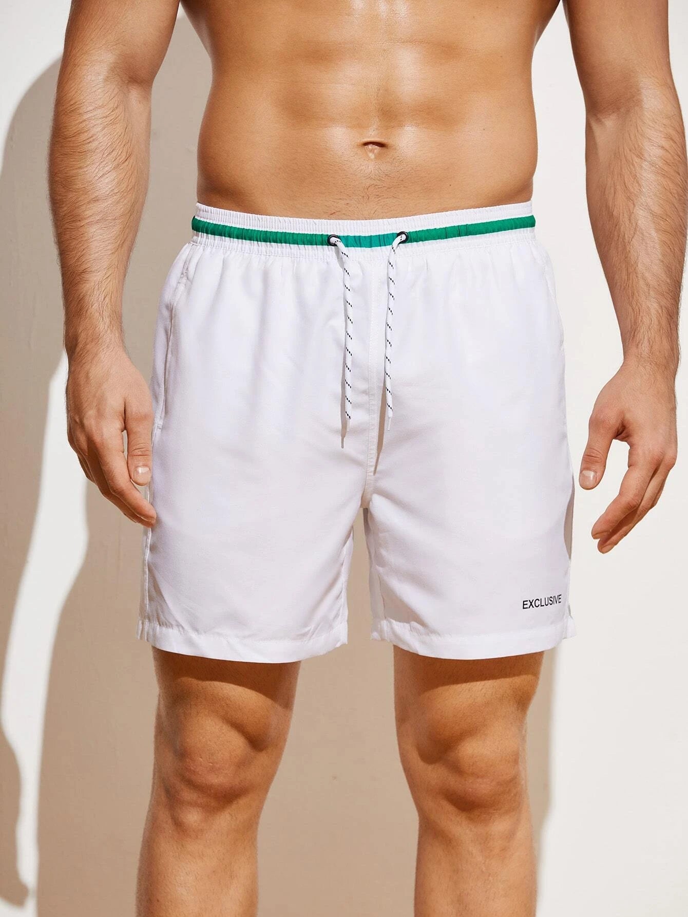 Manfinity Swimmode Men Letter Striped Trim Drawstring Waist Swim Trunks Pool Shorts for Beach, Vacation
