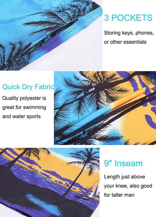 Men'S Swim Trunks Long Bathing Suits with Mesh Lining and Pockets Quick Dry Beach Board Shorts