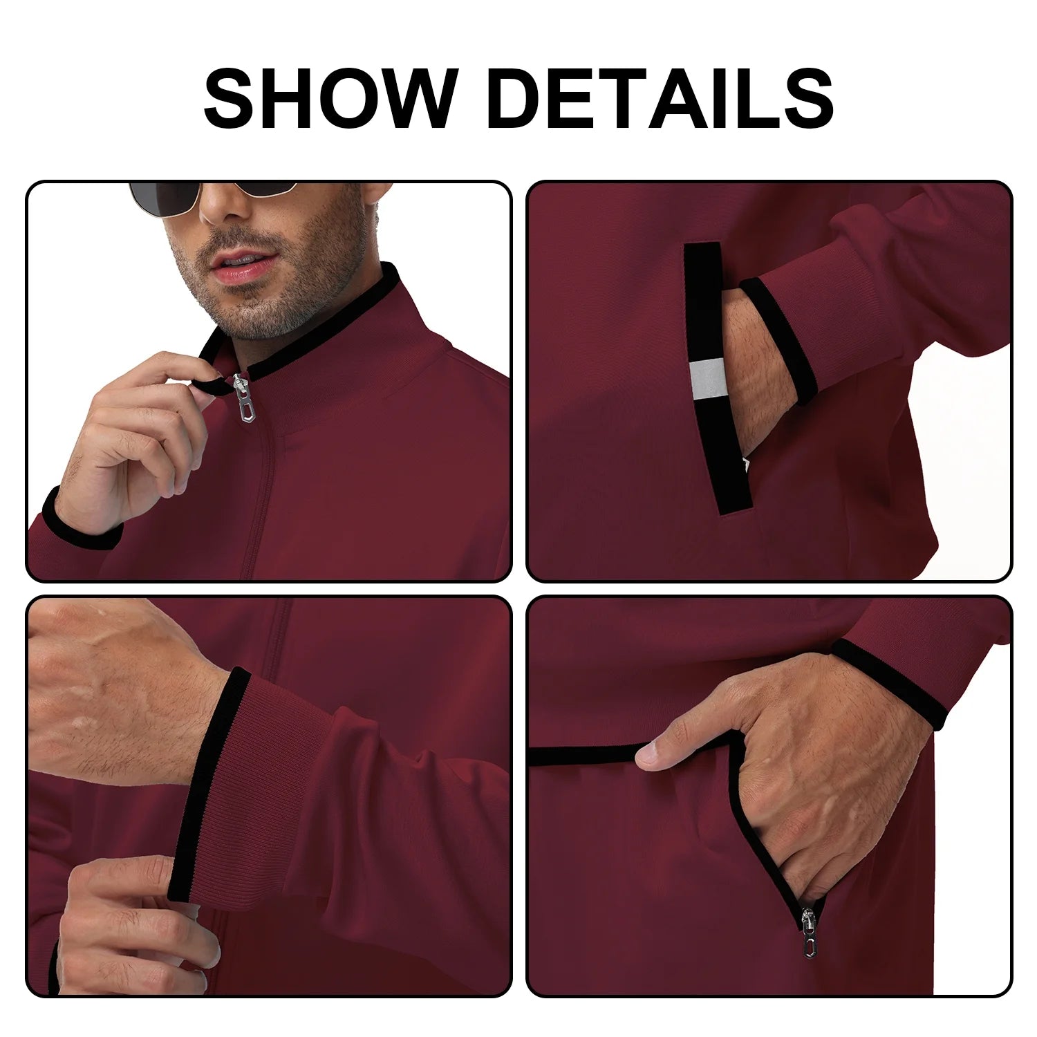 Men'S Tracksuits Sweatsuits for Men Set Track Suits 2 Piece Casual Athletic Jogging Warm up Full Zip Sweat Suits Wine Red L