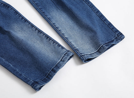 Multi-holes, Blue Elastic Men's Jeans Slim-fitting Small Straight VibeFlex Sports