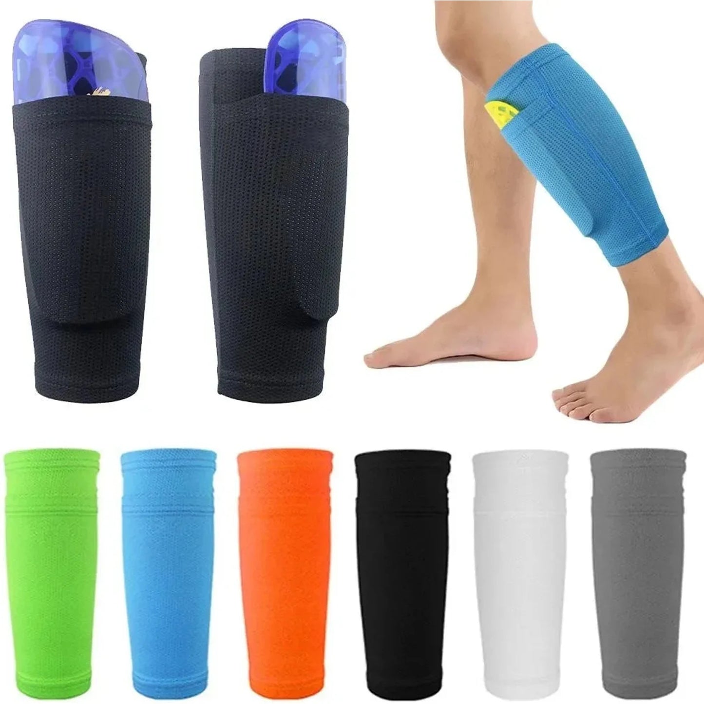 Shin Guards Soccer Football Canilleras Support Sock Nylon Leg Sleeves Shin Protector With Pocket Soccer Gear щитки футбольные 🌴 VibeFlex Sports