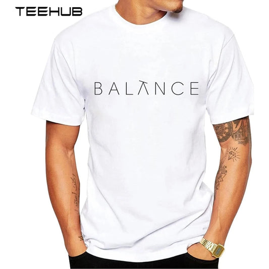 Teehub Men's New Creative Balance Words Design Short Sleeve T-shirt Cool Printed Tops Hipster Tee Shirts 🌴 VibeFlex Sports
