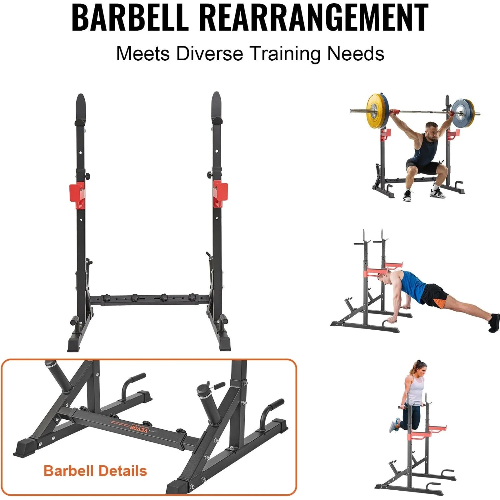 Vevor Squat Stand Power Rack, Multi-functional Barbell Rack With Hook, Weight Plate Storage Attachment, Adjustable Free Bench Press Stands, Max Load 600 Lbs Steel Exercise Squat Stand For Gym/home Gym 🌴 VibeFlex Sports