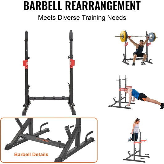Vevor Squat Stand Power Rack, Multi-functional Barbell Rack With Hook, Weight Plate Storage Attachment, Adjustable Free Bench Press Stands, Max Load 600 Lbs Steel Exercise Squat Stand For Gym/home Gym 🌴 VibeFlex Sports