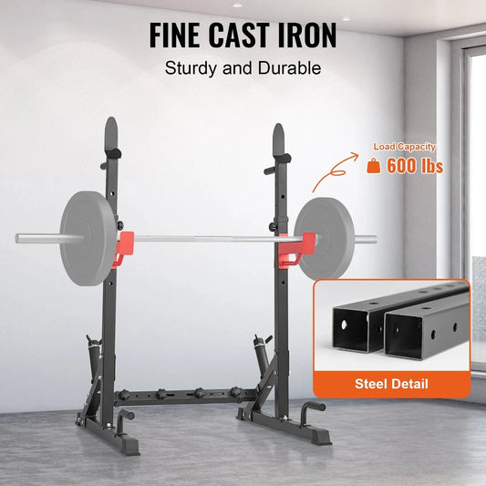 Vevor Squat Stand Power Rack, Multi-functional Barbell Rack With Hook, Weight Plate Storage Attachment, Adjustable Free Bench Press Stands, Max Load 600 Lbs Steel Exercise Squat Stand For Gym/home Gym 🌴 VibeFlex Sports