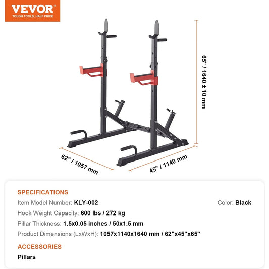 Vevor Squat Stand Power Rack, Multi-functional Barbell Rack With Hook, Weight Plate Storage Attachment, Adjustable Free Bench Press Stands, Max Load 600 Lbs Steel Exercise Squat Stand For Gym/home Gym 🌴