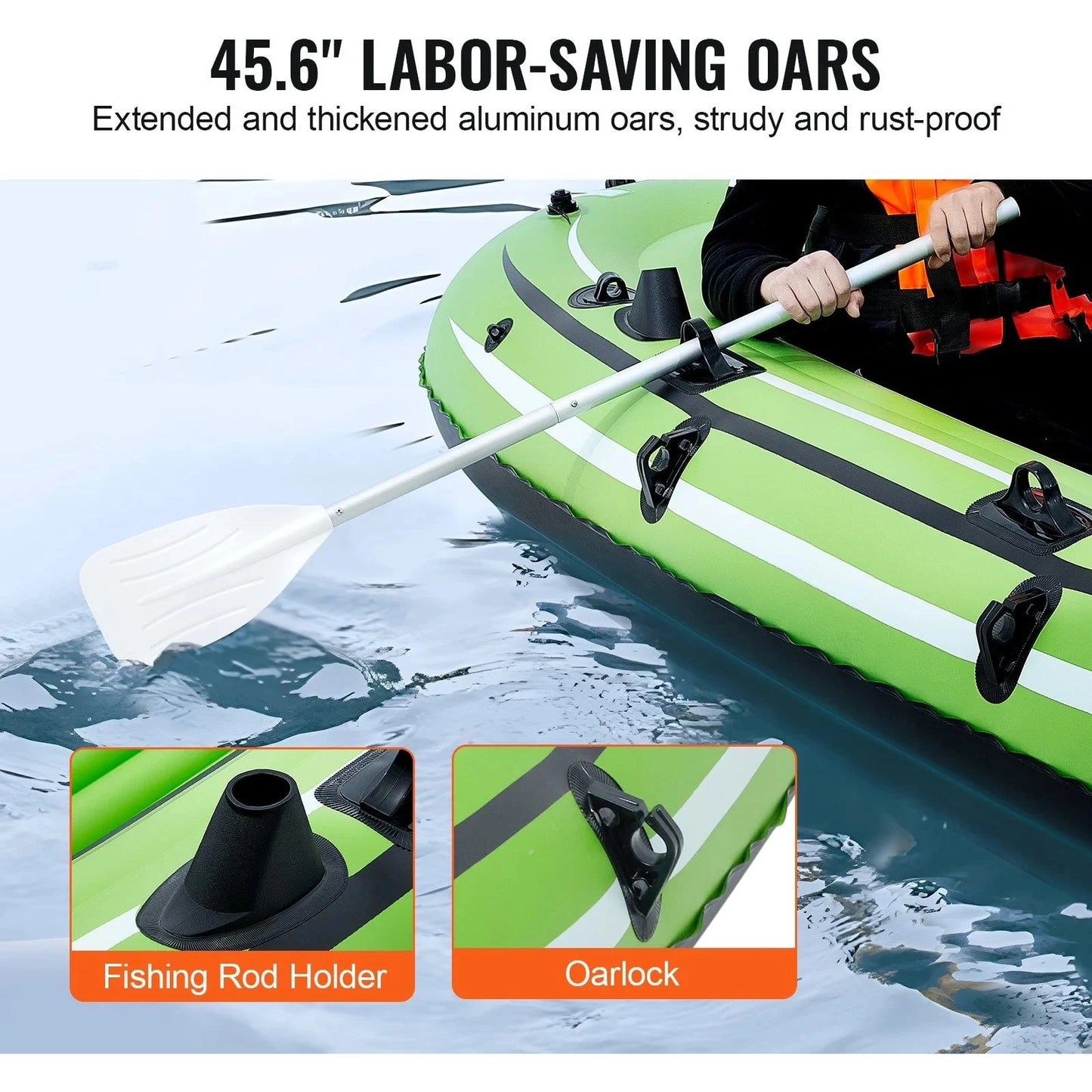 Vevor Inflatable Boat, 5-person Inflatable Fishing Boat, Strong Pvc Portable Boat Raft Kayak, 45.6 Aluminum Oars, High-output Pump, Fishing Rod Holders, And 2 Seats, 1100 Lb Capacity For Adults, Kids 🌴 VibeFlex Sports