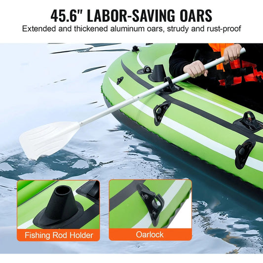 Vevor Inflatable Boat, 5-person Inflatable Fishing Boat, Strong Pvc Portable Boat Raft Kayak, 45.6 Aluminum Oars, High-output Pump, Fishing Rod Holders, And 2 Seats, 1100 Lb Capacity For Adults, Kids 🌴 VibeFlex Sports