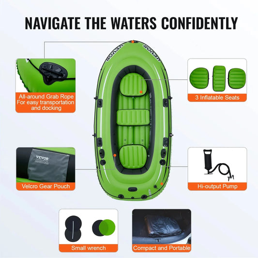Vevor Inflatable Boat, 5-person Inflatable Fishing Boat, Strong Pvc Portable Boat Raft Kayak, 45.6 Aluminum Oars, High-output Pump, Fishing Rod Holders, And 2 Seats, 1100 Lb Capacity For Adults, Kids 🌴 VibeFlex Sports