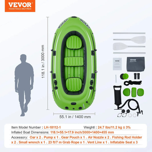 Vevor Inflatable Boat, 5-person Inflatable Fishing Boat, Strong Pvc Portable Boat Raft Kayak, 45.6 Aluminum Oars, High-output Pump, Fishing Rod Holders, And 2 Seats, 1100 Lb Capacity For Adults, Kids 🌴 VibeFlex Sports