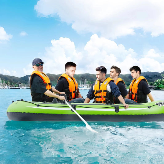 Vevor Inflatable Boat, 5-person Inflatable Fishing Boat, Strong Pvc Portable Boat Raft Kayak, 45.6 Aluminum Oars, High-output Pump, Fishing Rod Holders, And 2 Seats, 1100 Lb Capacity For Adults, Kids 🌴 VibeFlex Sports