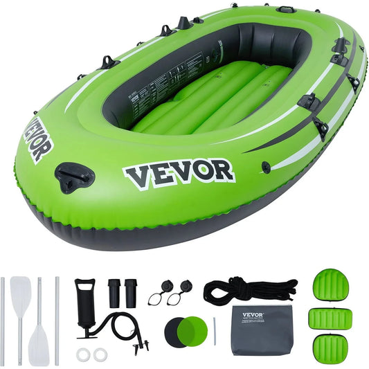 Vevor Inflatable Boat, 5-person Inflatable Fishing Boat, Strong Pvc Portable Boat Raft Kayak, 45.6 Aluminum Oars, High-output Pump, Fishing Rod Holders, And 2 Seats, 1100 Lb Capacity For Adults, Kids 🌴 VibeFlex Sports
