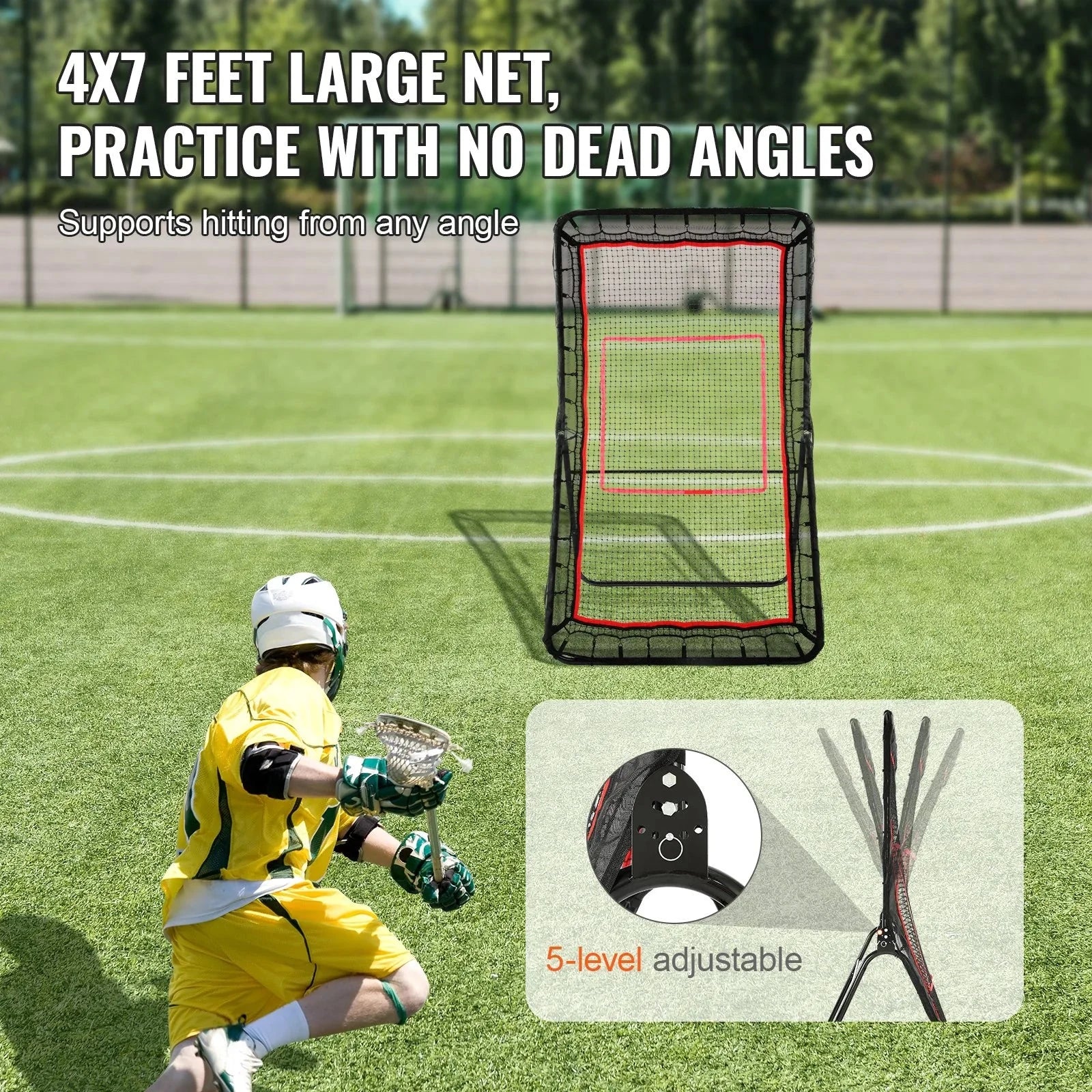 Vevor Lacrosse Rebounder For Backyard, 4x7 Ft Volleyball Bounce Back Net, Pitchback Throwback Baseball Softball Return Training Screen, Adjustable Angle Shooting Practice Training Wall With Target 🌴 VibeFlex Sports