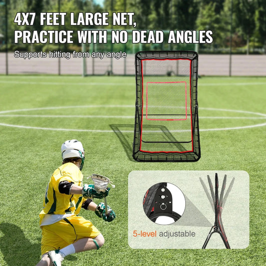 Vevor Lacrosse Rebounder For Backyard, 4x7 Ft Volleyball Bounce Back Net, Pitchback Throwback Baseball Softball Return Training Screen, Adjustable Angle Shooting Practice Training Wall With Target 🌴 VibeFlex Sports