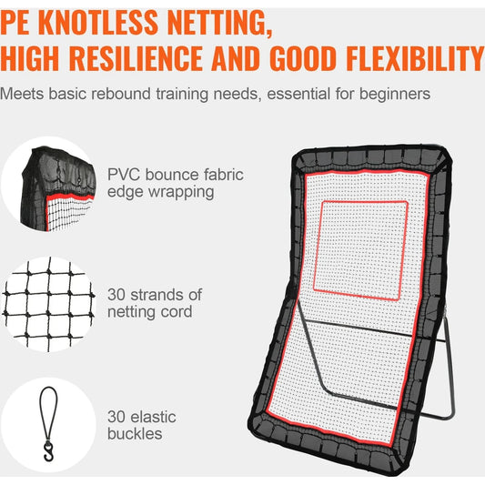 Vevor Lacrosse Rebounder For Backyard, 4x7 Ft Volleyball Bounce Back Net, Pitchback Throwback Baseball Softball Return Training Screen, Adjustable Angle Shooting Practice Training Wall With Target 🌴 VibeFlex Sports