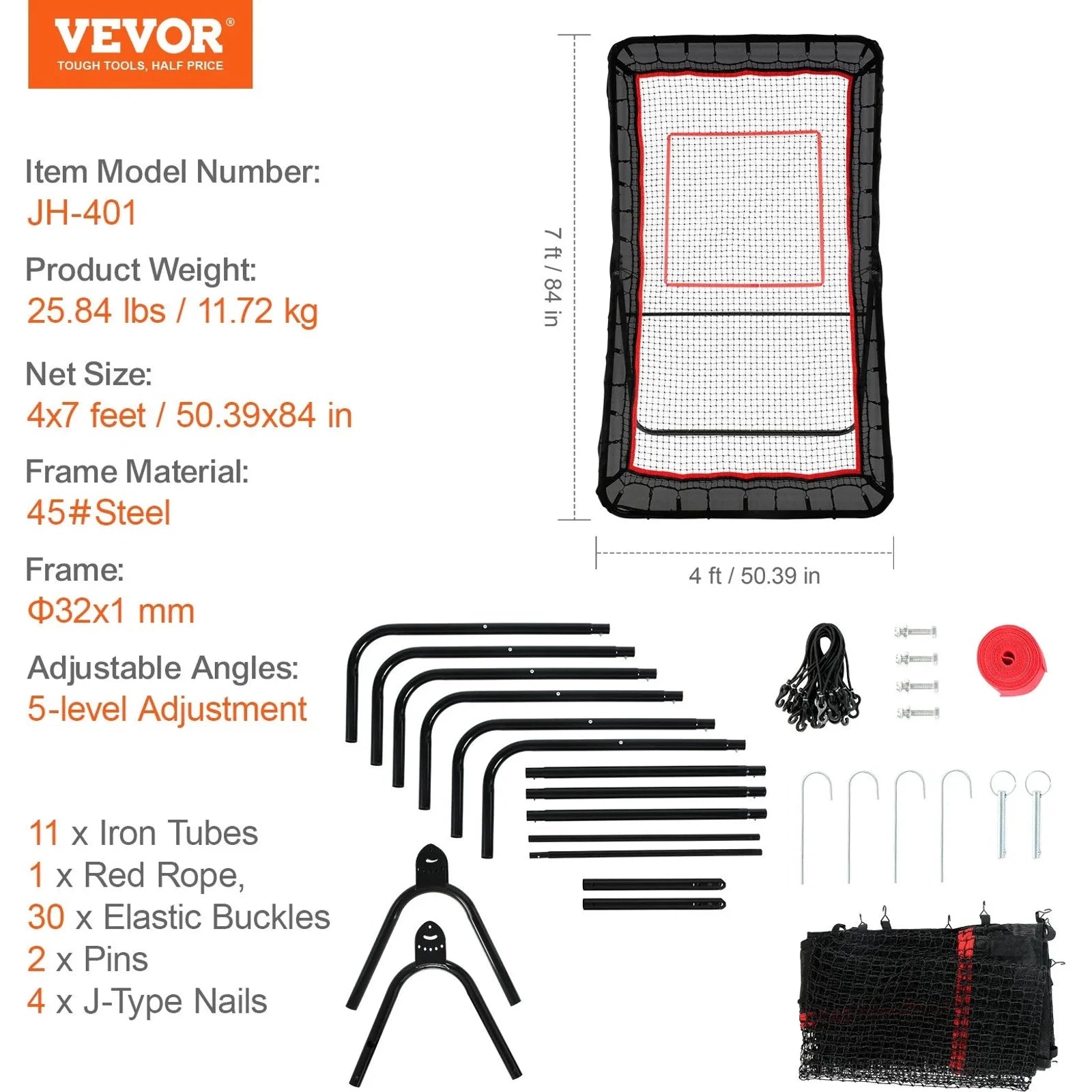 Vevor Lacrosse Rebounder For Backyard, 4x7 Ft Volleyball Bounce Back Net, Pitchback Throwback Baseball Softball Return Training Screen, Adjustable Angle Shooting Practice Training Wall With Target 🌴 VibeFlex Sports