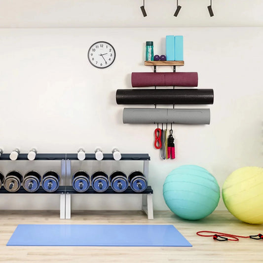 Yoga Mat Holder, Yoga Mat Storage Wall Mount Sturdy Yoga Mat Rack Organizer With 4 Hooks For Foam Roller Resistance Bands And Yoga Equipment Accessories At Home Gym 🌴 VibeFlex Sports
