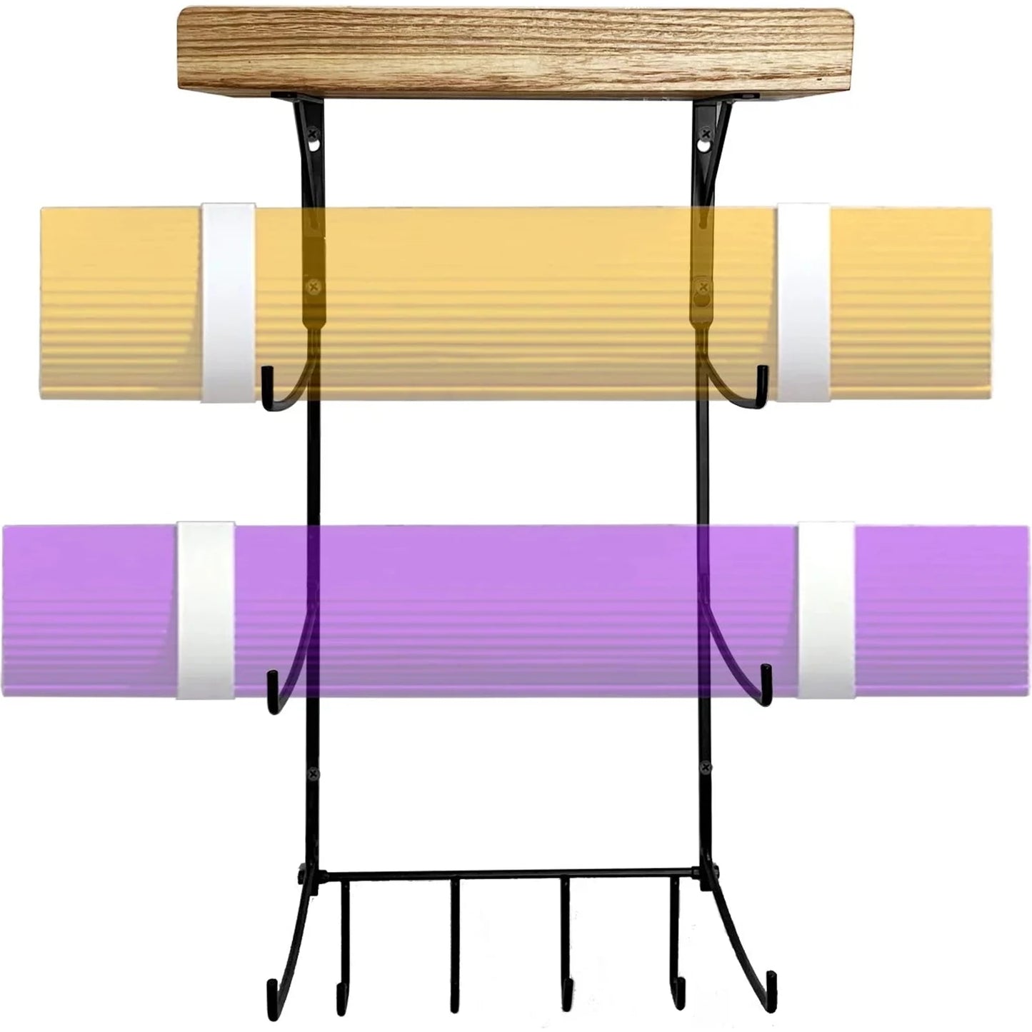 Yoga Mat Holder, Yoga Mat Storage Wall Mount Sturdy Yoga Mat Rack Organizer With 4 Hooks For Foam Roller Resistance Bands And Yoga Equipment Accessories At Home Gym 🌴 VibeFlex Sports