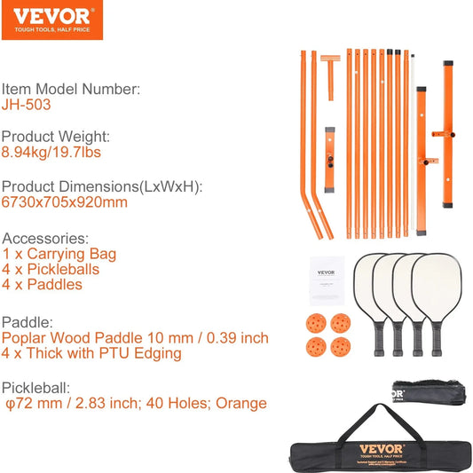 Vevor Pickleball Net Set, 22ft Regulation Size Portable Pickleball System With Carrying Bag & Balls & Paddles, Weather Resistant Steady Metal Frame & Strong Pe Net, For Outdoor Backyard Driveway 🌴 VibeFlex Sports