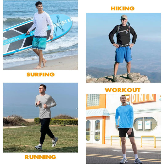 Men's Rash Guard Shirts Swim Shirts Upf 50+ Uv Sun Protection Long Sleeve Shirts Lightweight Quick Dry 🌴 VibeFlex Sports