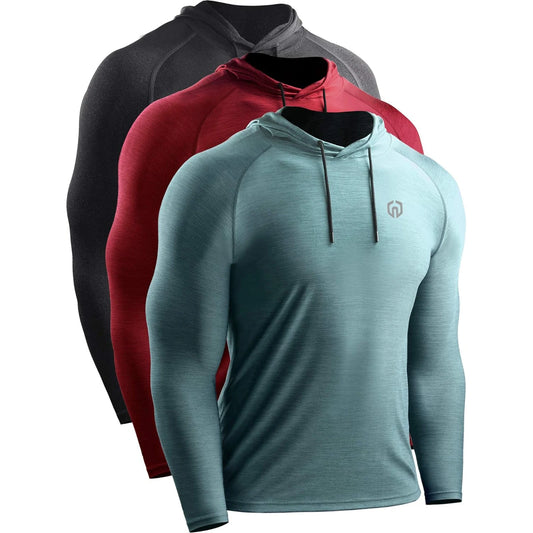 Men's Dry Fit Athletic Shirt Workout Running Long Sleeve Shirts With Hoods 🌴 VibeFlex Sports