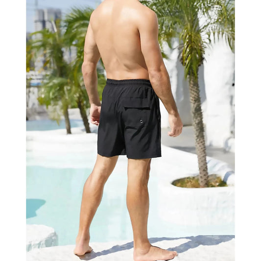 Mens Swim Trunks Stretch Water Beach Shorts With Compression Liner 2 In 1 Quick-dry Swimming Shorts With Zipper Pockets, Black, L 🌴