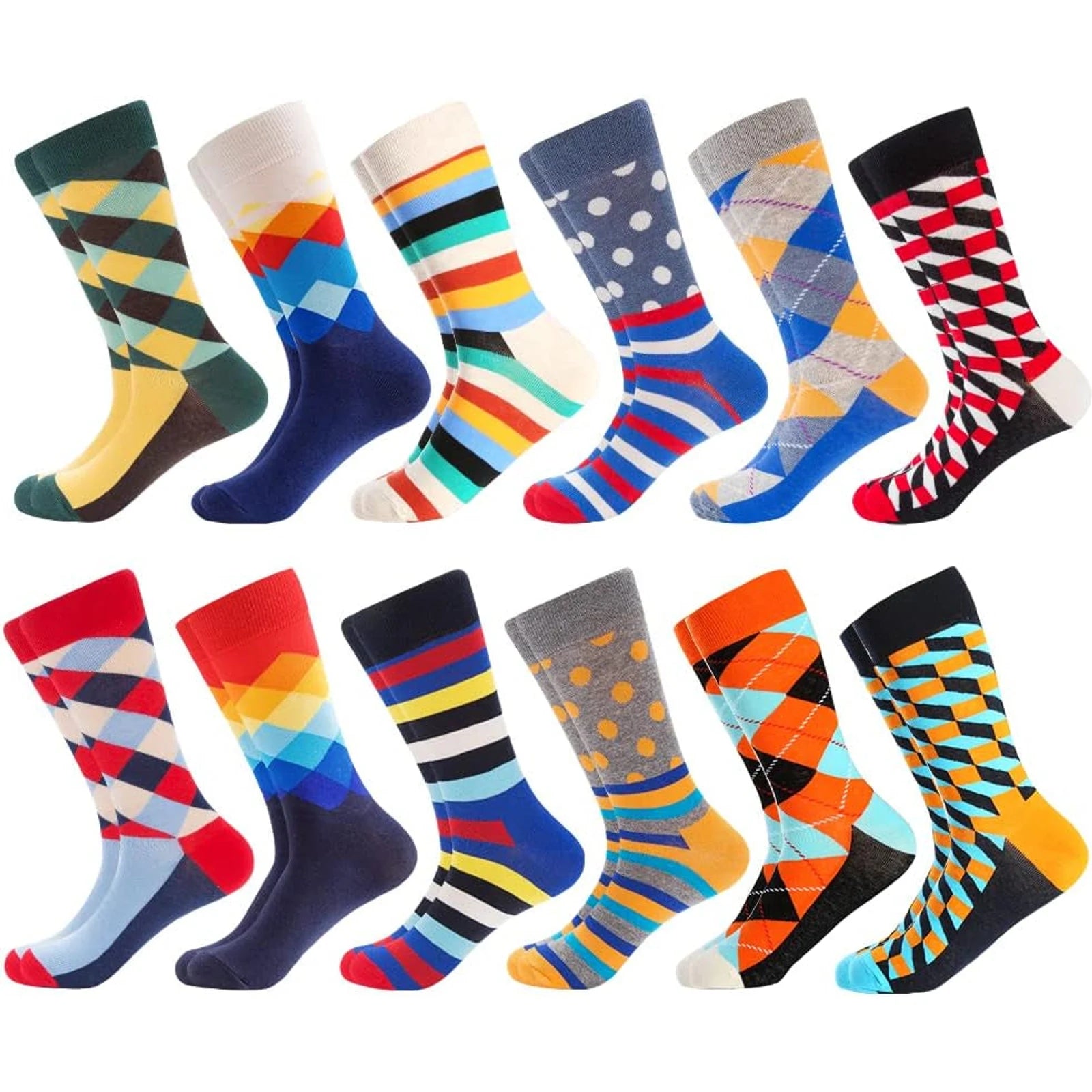 Mens Dress Socks Fun Funny Colorful Crazy Crew Dress Socks For Men 9-12 🌴 VibeFlex Sports