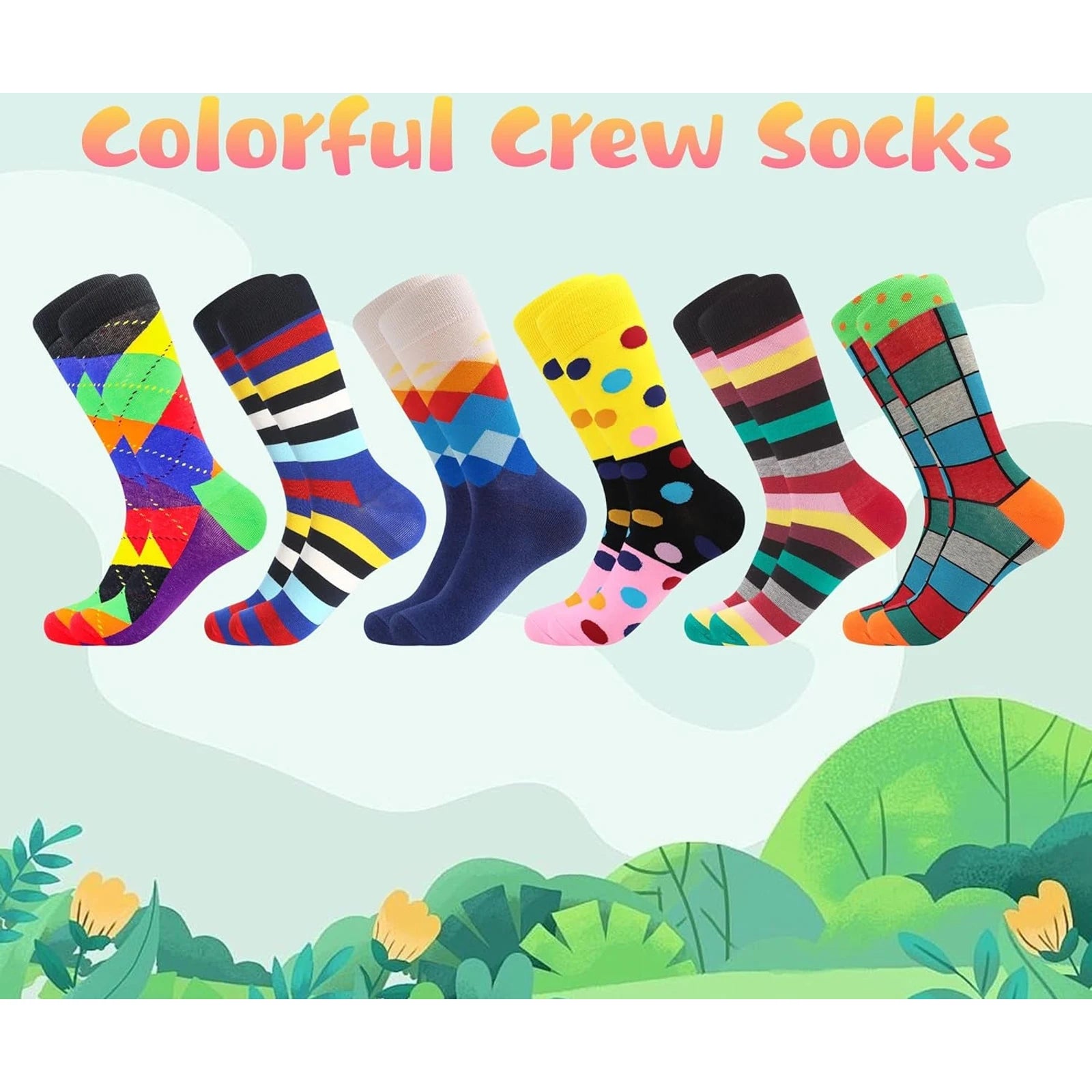 Mens Dress Socks Fun Funny Colorful Crazy Crew Dress Socks For Men 9-12 🌴 VibeFlex Sports