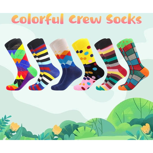Mens Dress Socks Fun Funny Colorful Crazy Crew Dress Socks For Men 9-12 🌴 VibeFlex Sports