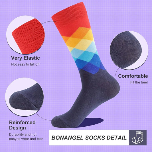 Mens Dress Socks Fun Funny Colorful Crazy Crew Dress Socks For Men 9-12 🌴 VibeFlex Sports