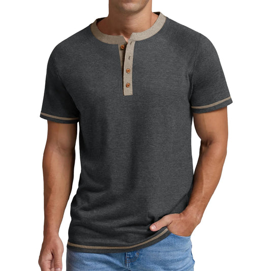 Henley Men Shirts Short Sleeve T Shirts For Men Crew Neck Color Block Men Shirts 🌴 VibeFlex Sports