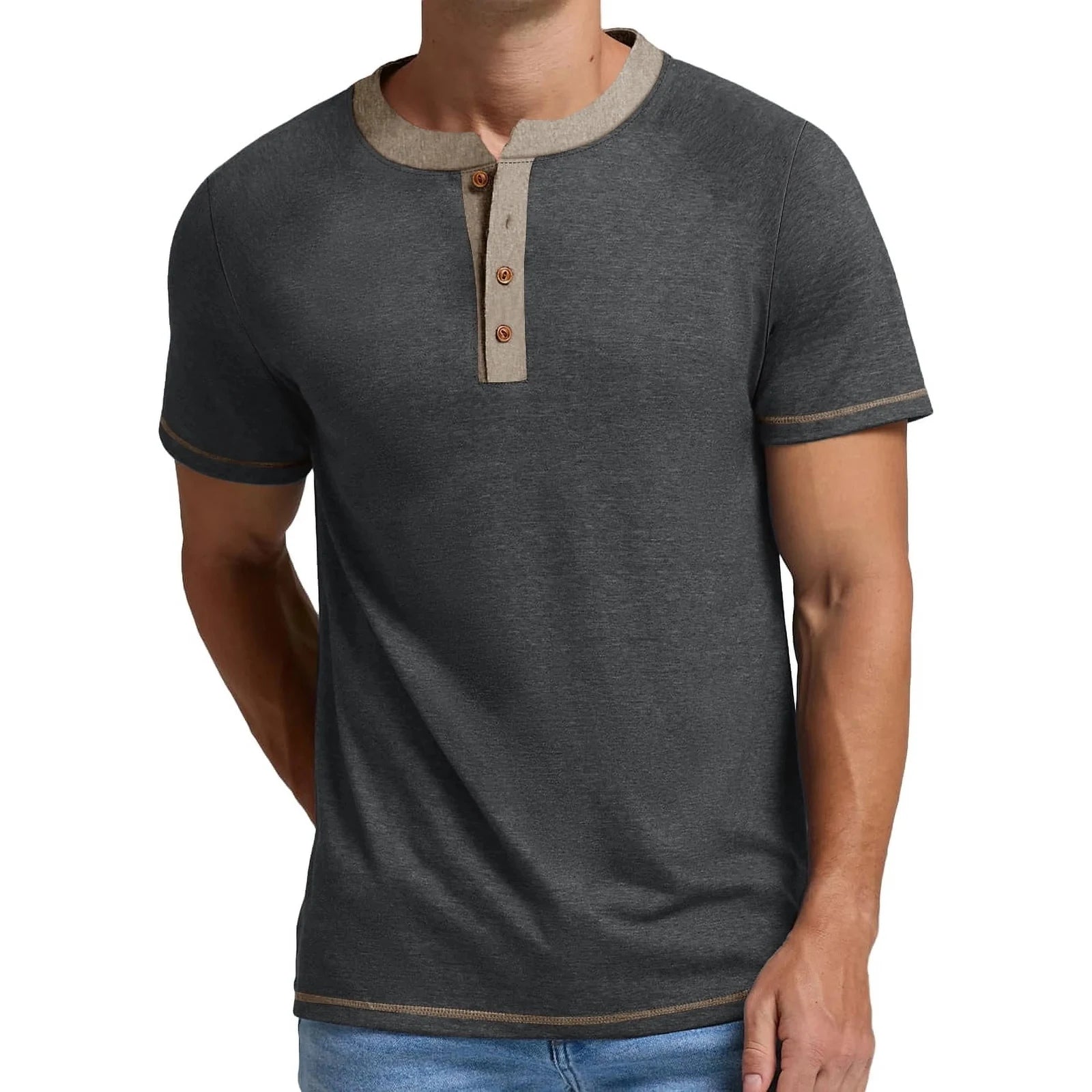 Henley Men Shirts Short Sleeve T Shirts For Men Crew Neck Color Block Men Shirts 🌴 VibeFlex Sports