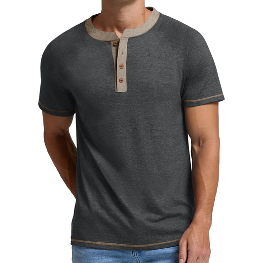 Henley Men Shirts Short Sleeve T Shirts For Men Crew Neck Color Block Men Shirts 🌴 VibeFlex Sports