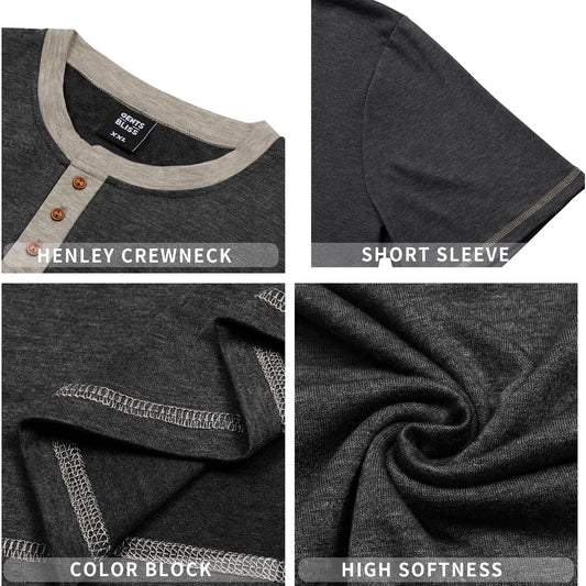 Henley Men Shirts Short Sleeve T Shirts For Men Crew Neck Color Block Men Shirts 🌴 VibeFlex Sports