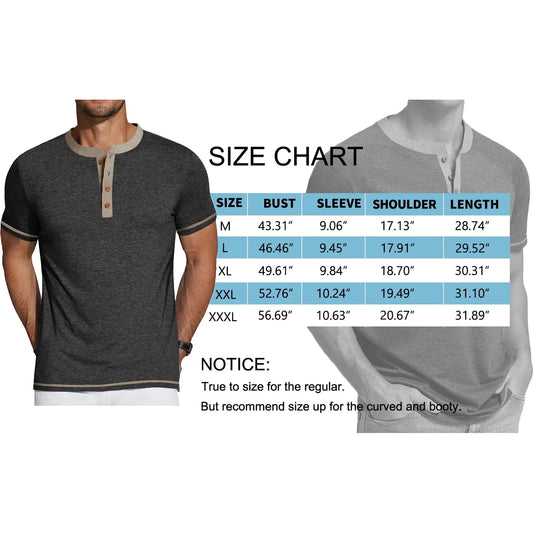 Henley Men Shirts Short Sleeve T Shirts For Men Crew Neck Color Block Men Shirts 🌴 VibeFlex Sports