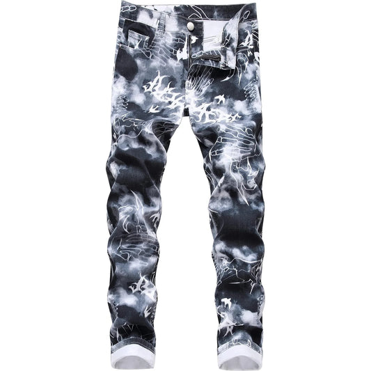 Men's Skinny Stretch Jeans Fashion Printed Slim Fit Jeans Comfort Flex Waist Casual Pants 🌴 VibeFlex Sports