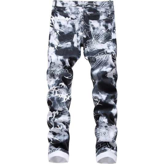 Men's Skinny Stretch Jeans Fashion Printed Slim Fit Jeans Comfort Flex Waist Casual Pants 🌴 VibeFlex Sports