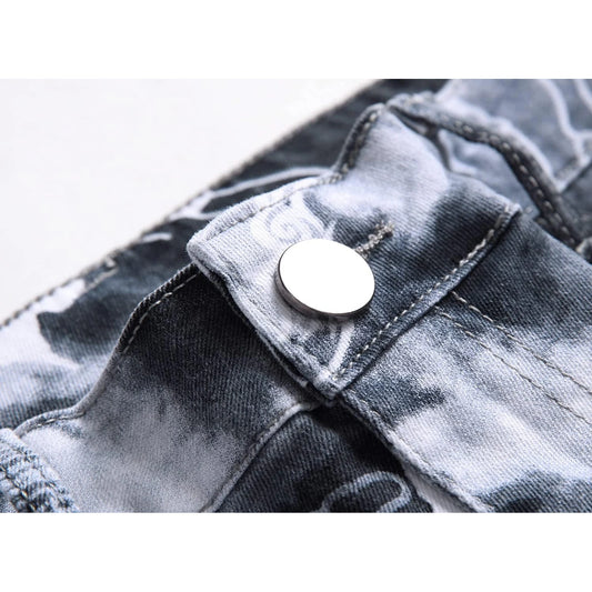 Men's Skinny Stretch Jeans Fashion Printed Slim Fit Jeans Comfort Flex Waist Casual Pants 🌴